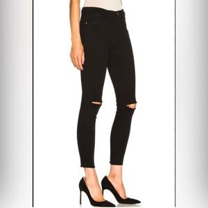 Frame BLACK 'LE HIGH SKINNY' CROP RIPS JEANS 27